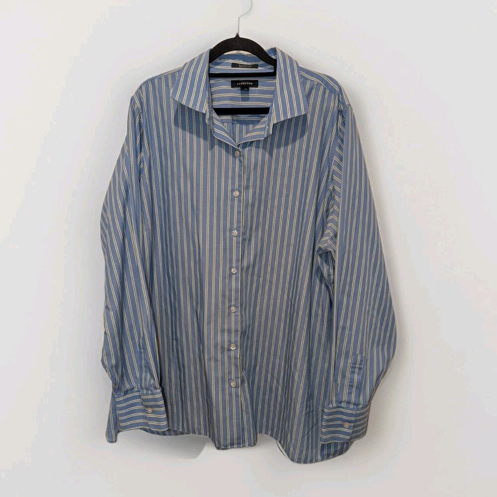 Lands’‎ End Plus Size 24 Blue Stripe Button Down | Preppy Coastal Wrinkle Free